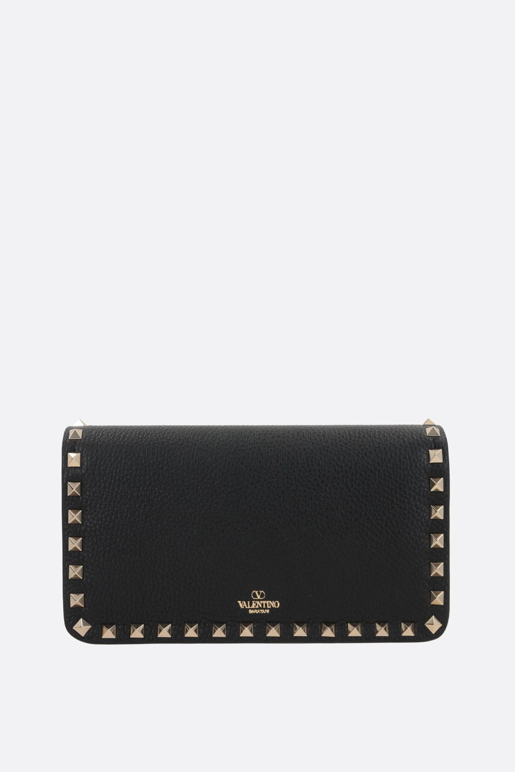 Rockstud Grained Leather Chain Wallet