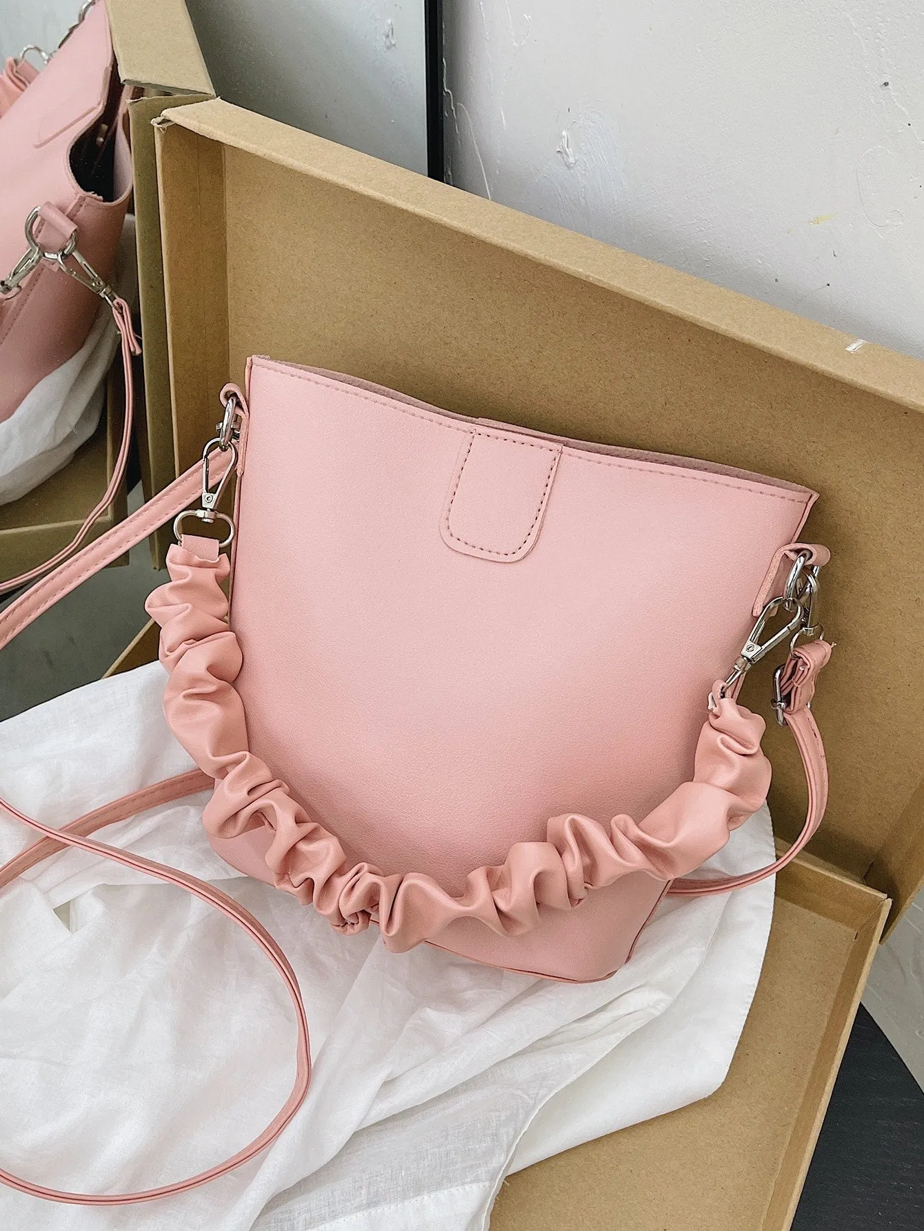 Ruched Handle Bucket Bag