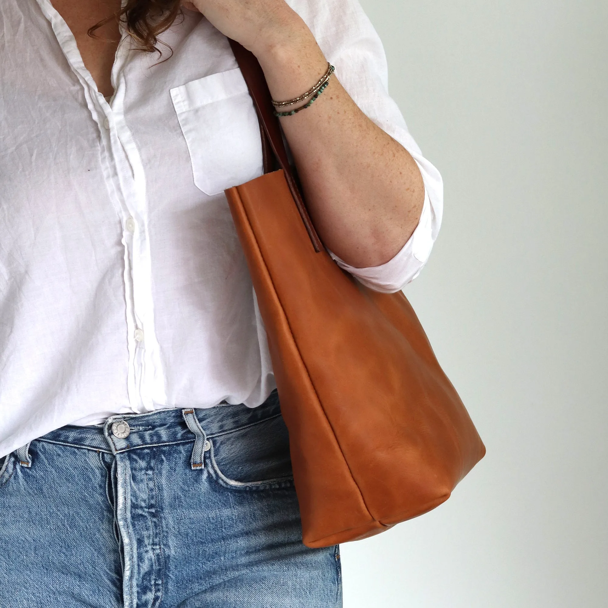 Seconds Sale - Minimalist Leather Tote - Tan