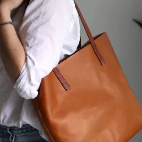 Seconds Sale - Minimalist Leather Tote - Tan