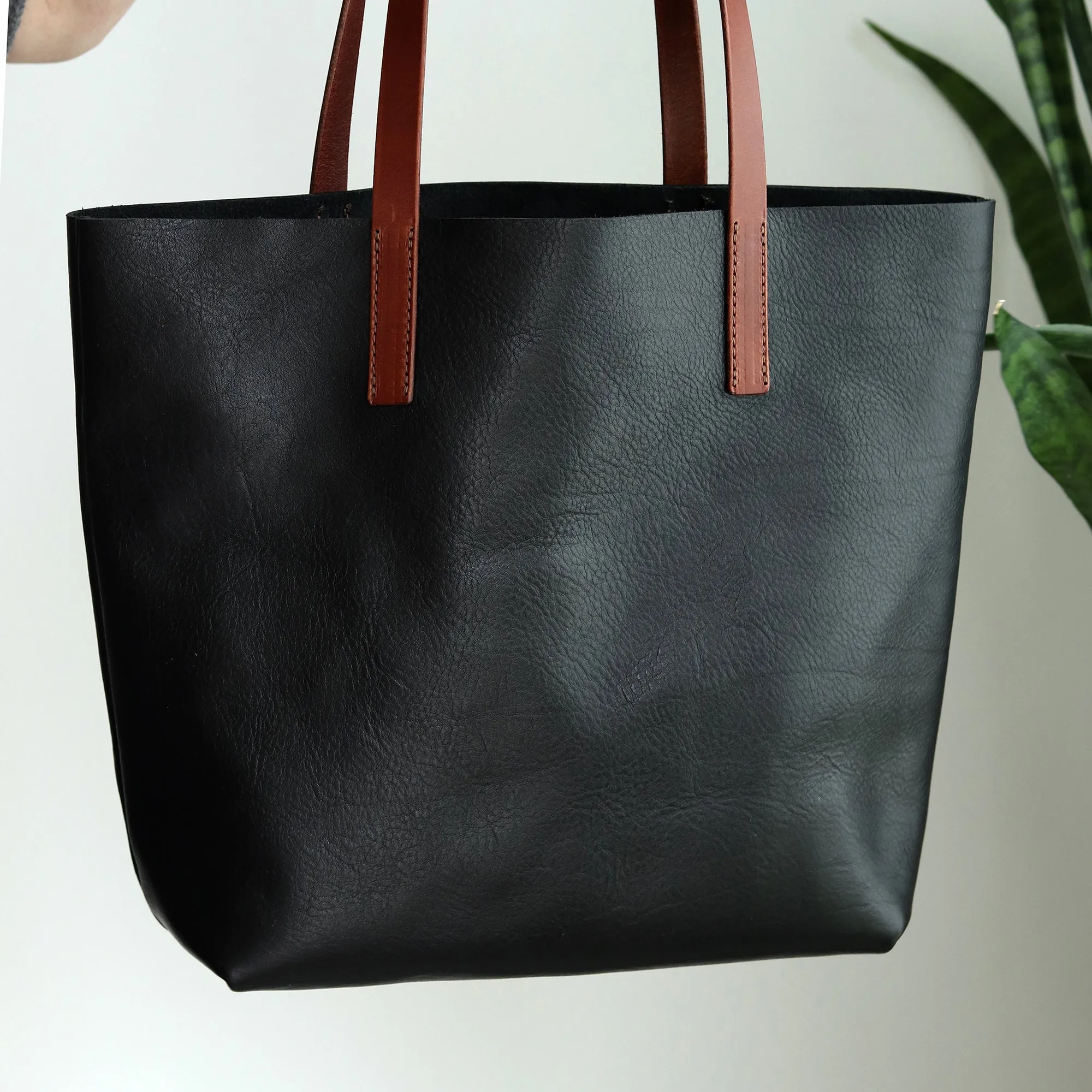 Seconds Sale - Minimalist Tote - Black Pebble with Brown Straps