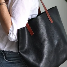 Seconds Sale - Minimalist Tote - Black Pebble with Brown Straps