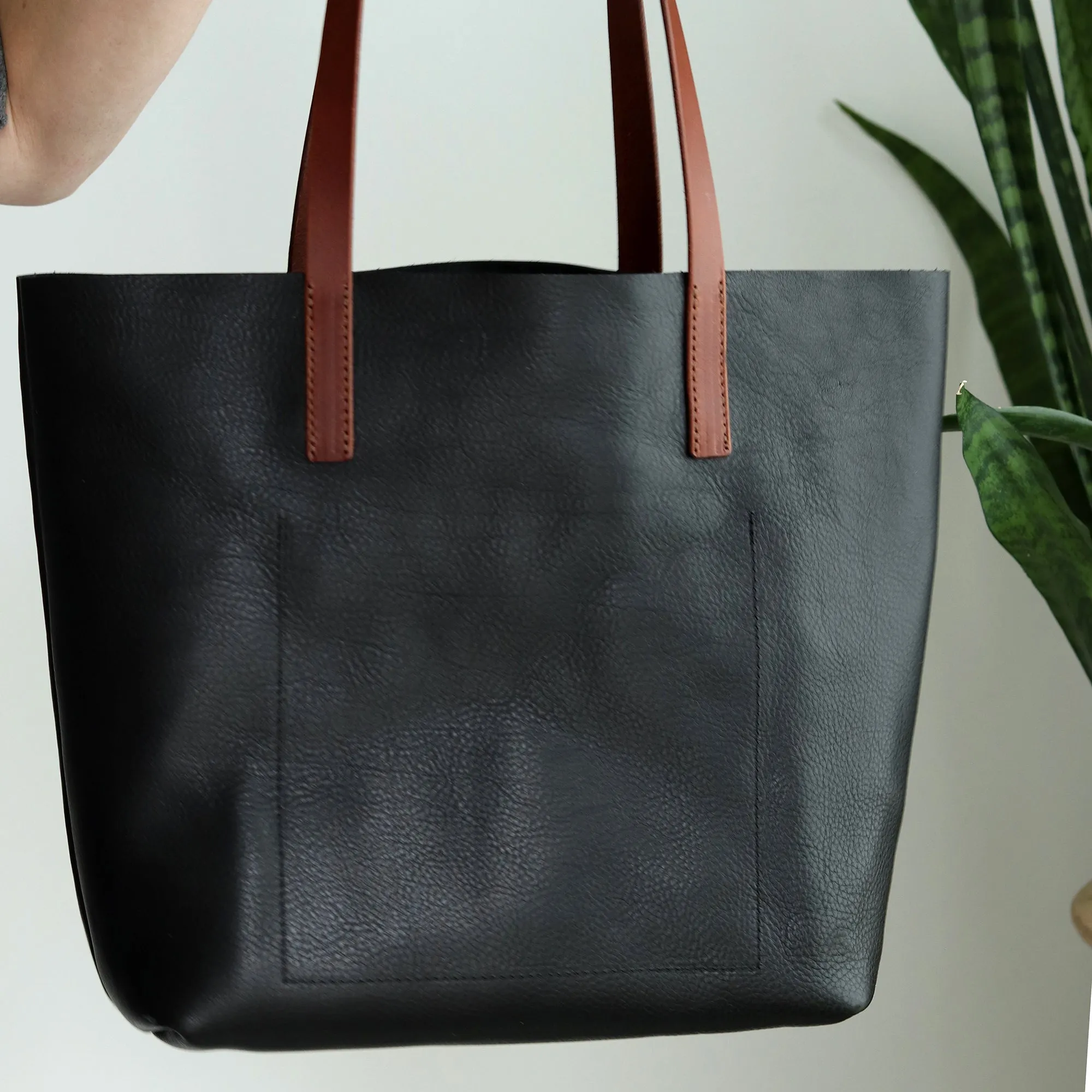 Seconds Sale - Minimalist Tote - Black Pebble with Brown Straps