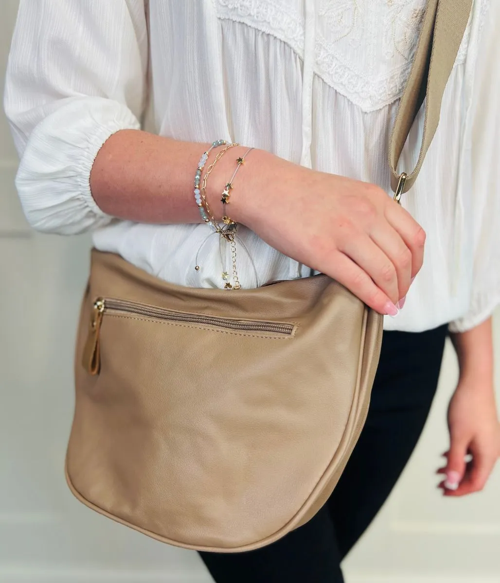 Soft Beige Crescent Sling Bag