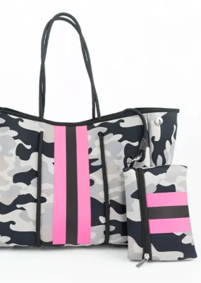 The Everything Bag - Black Camo Pink Stripe