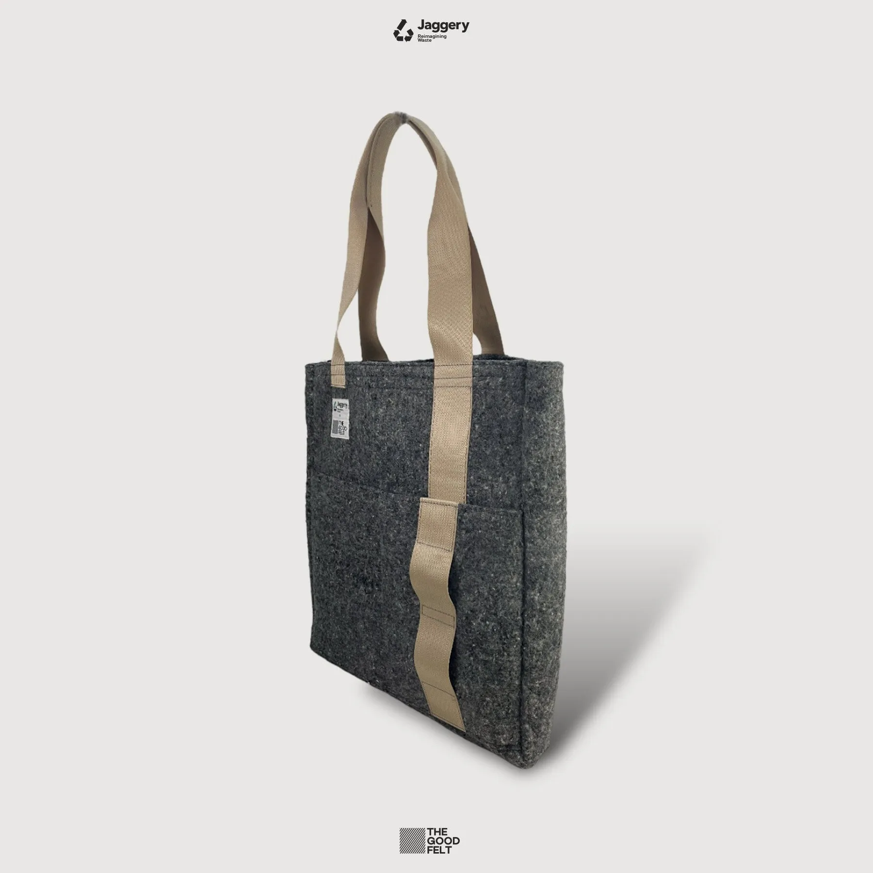 The Good Tote Bag in Grey Felt & Rescued Beige Car Seat Belts