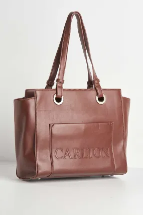 Tiff Front Pocket Detail Tote Back in Chocolate