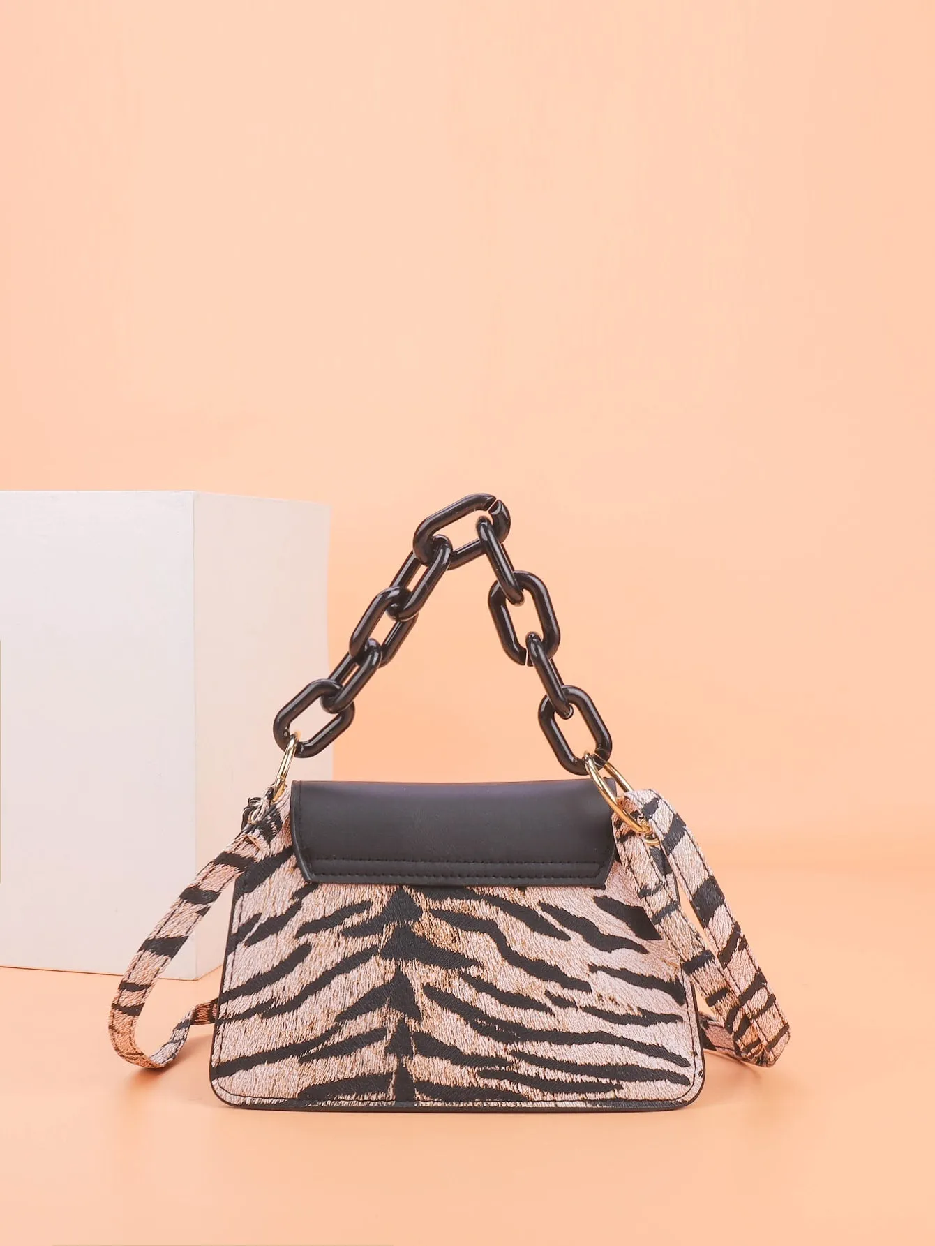 Tiger Pattern Chain Satchel Bag