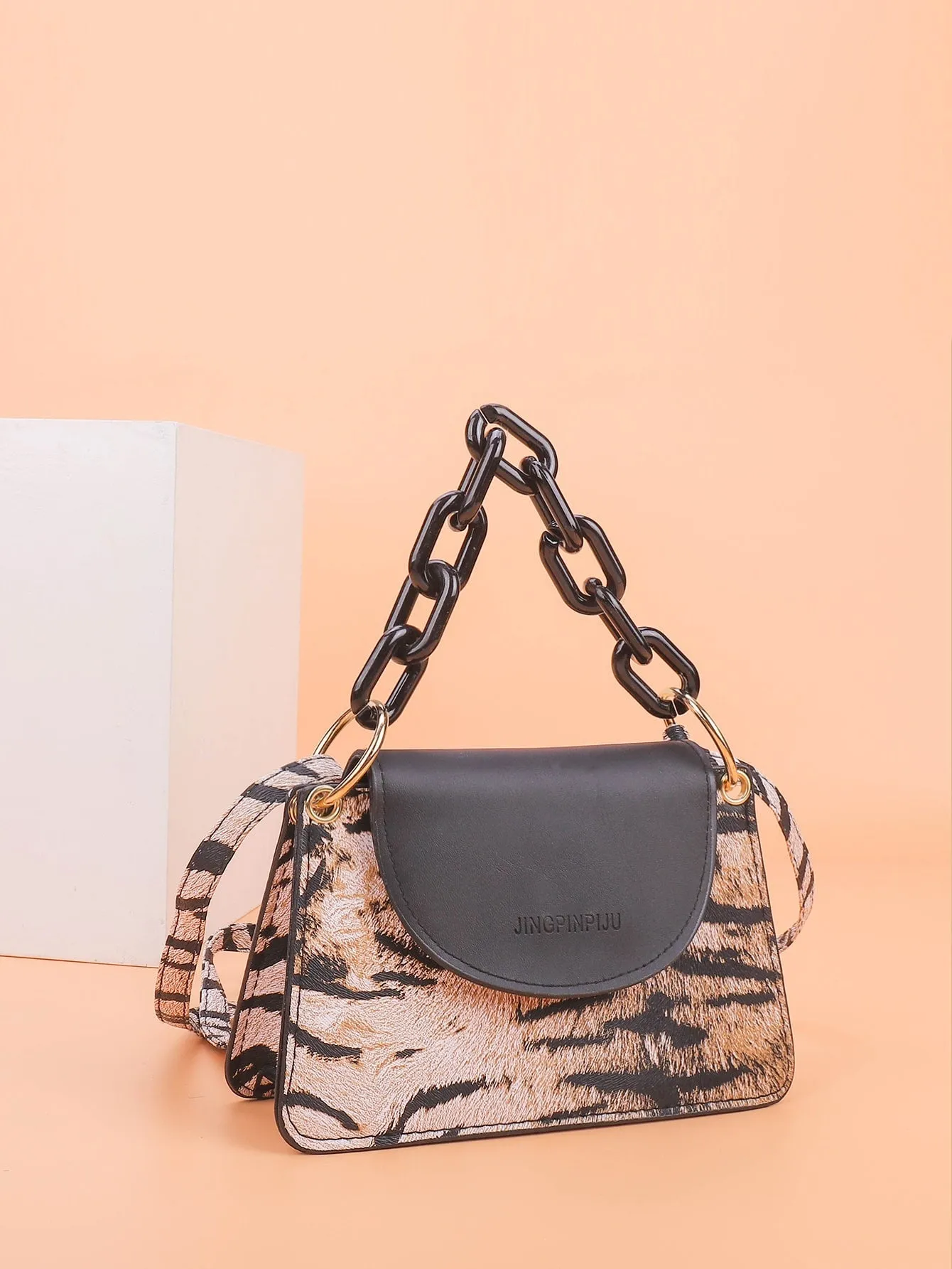 Tiger Pattern Chain Satchel Bag