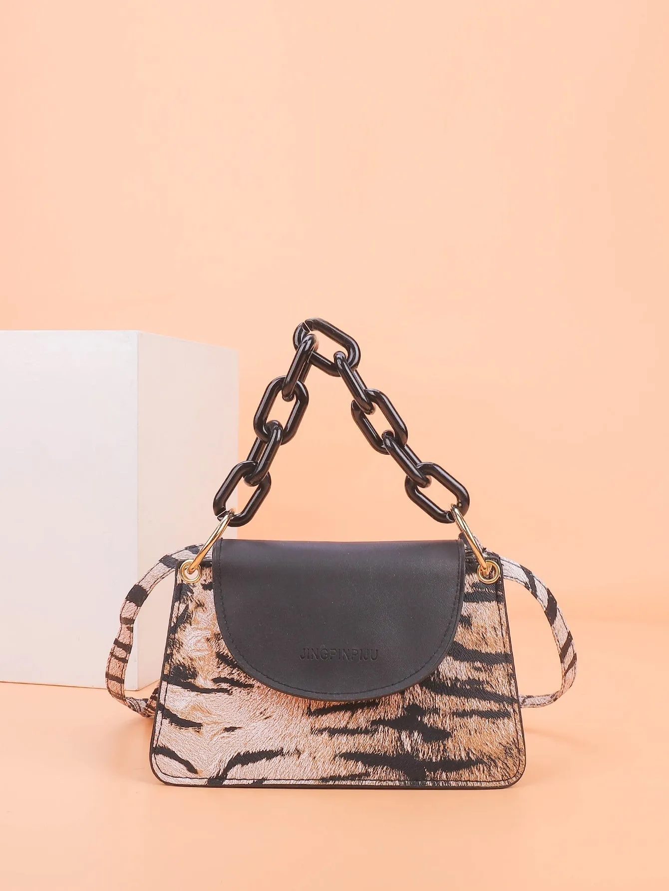 Tiger Pattern Chain Satchel Bag