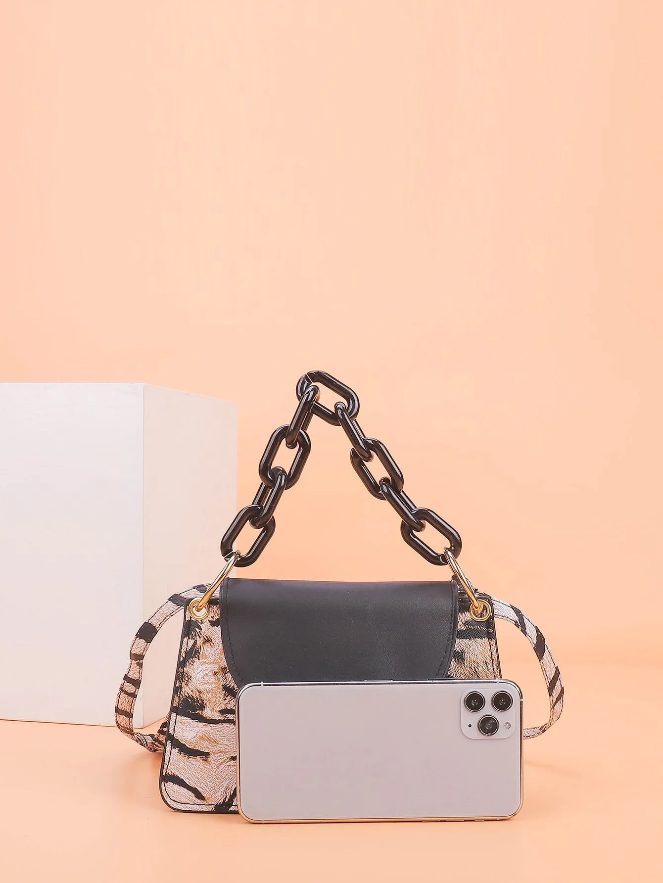 Tiger Pattern Chain Satchel Bag