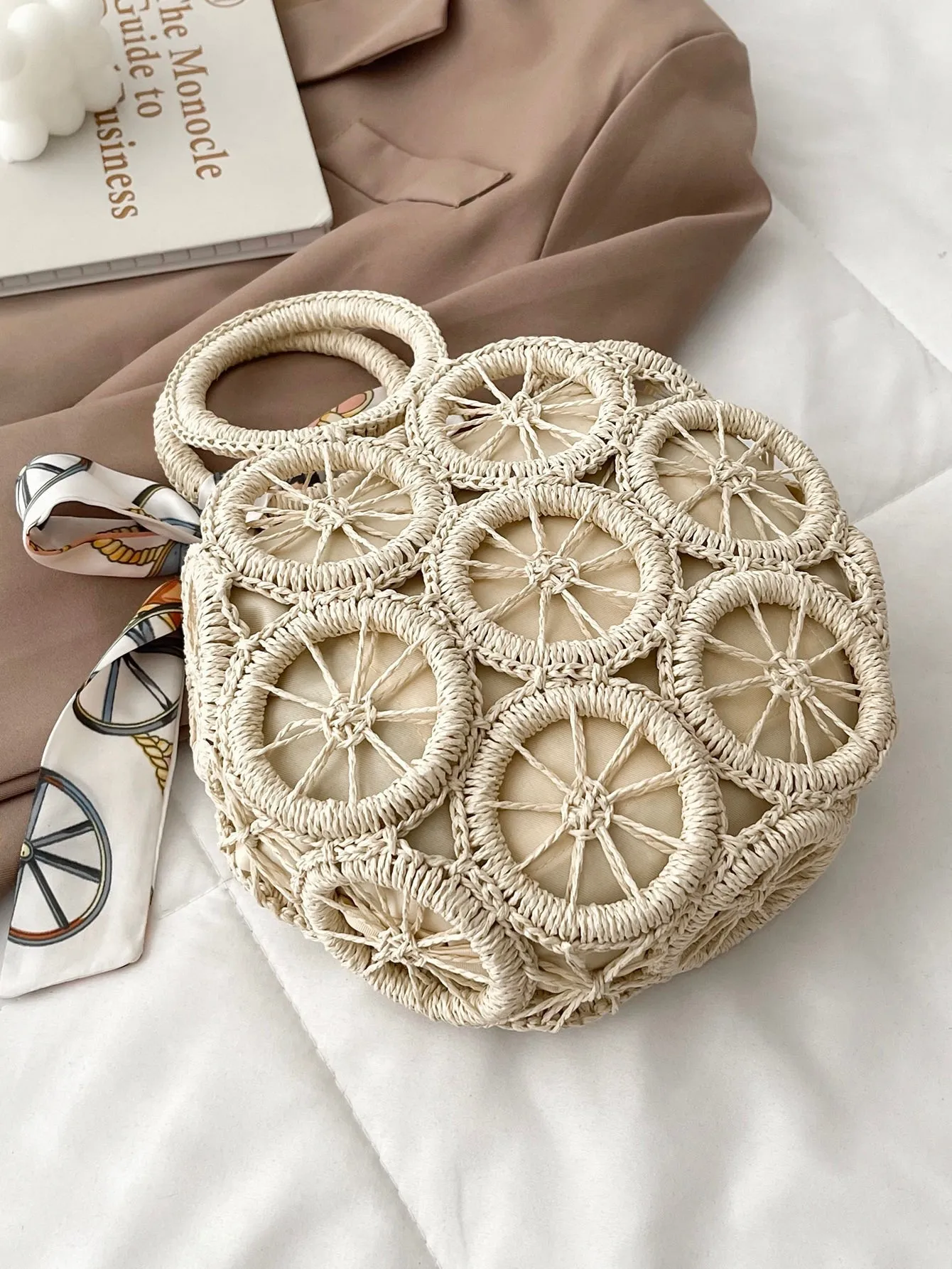 Twilly Scarf Decor Straw Satchel Bag