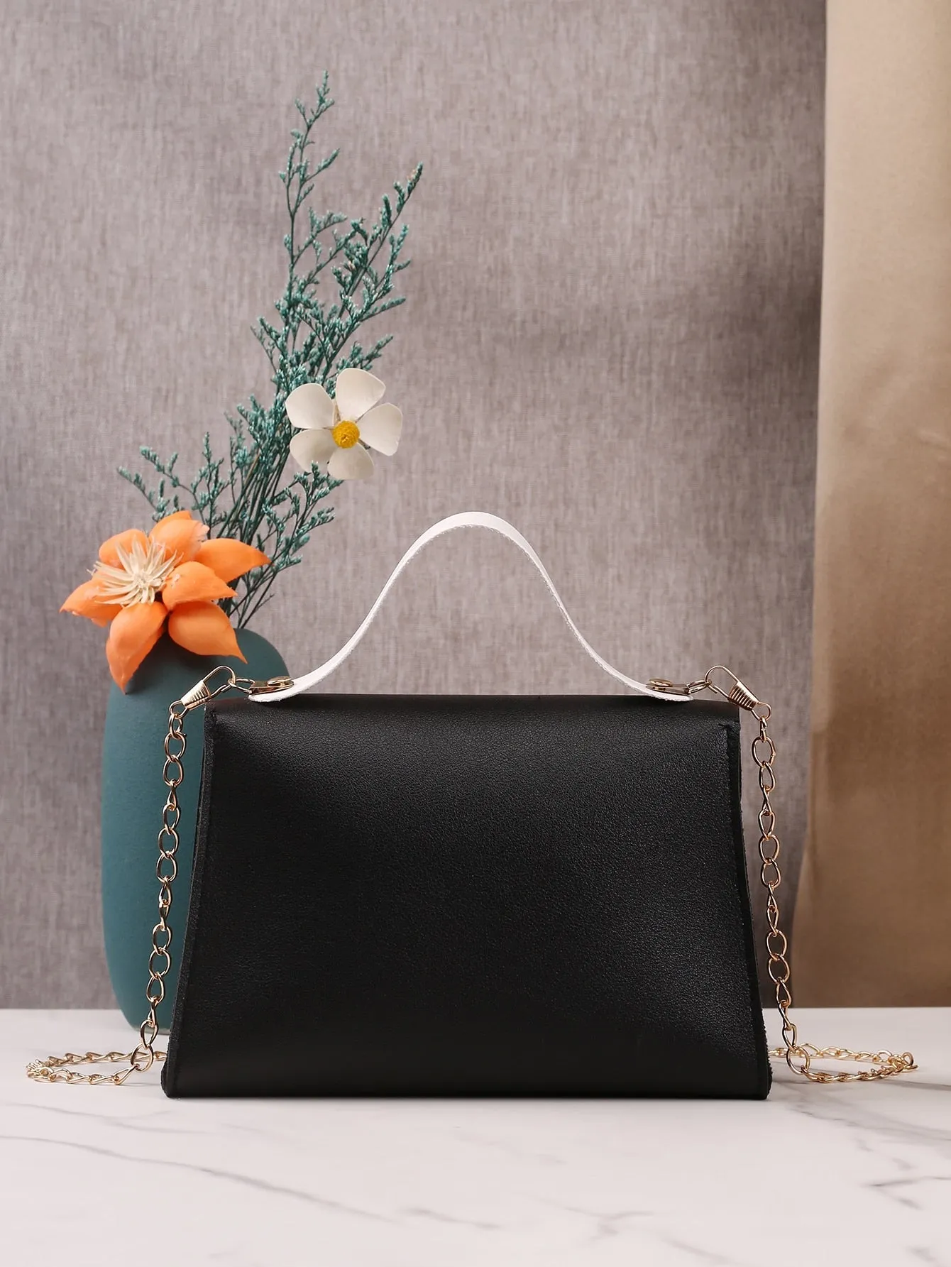 Two Tone Flap Satchel Bag