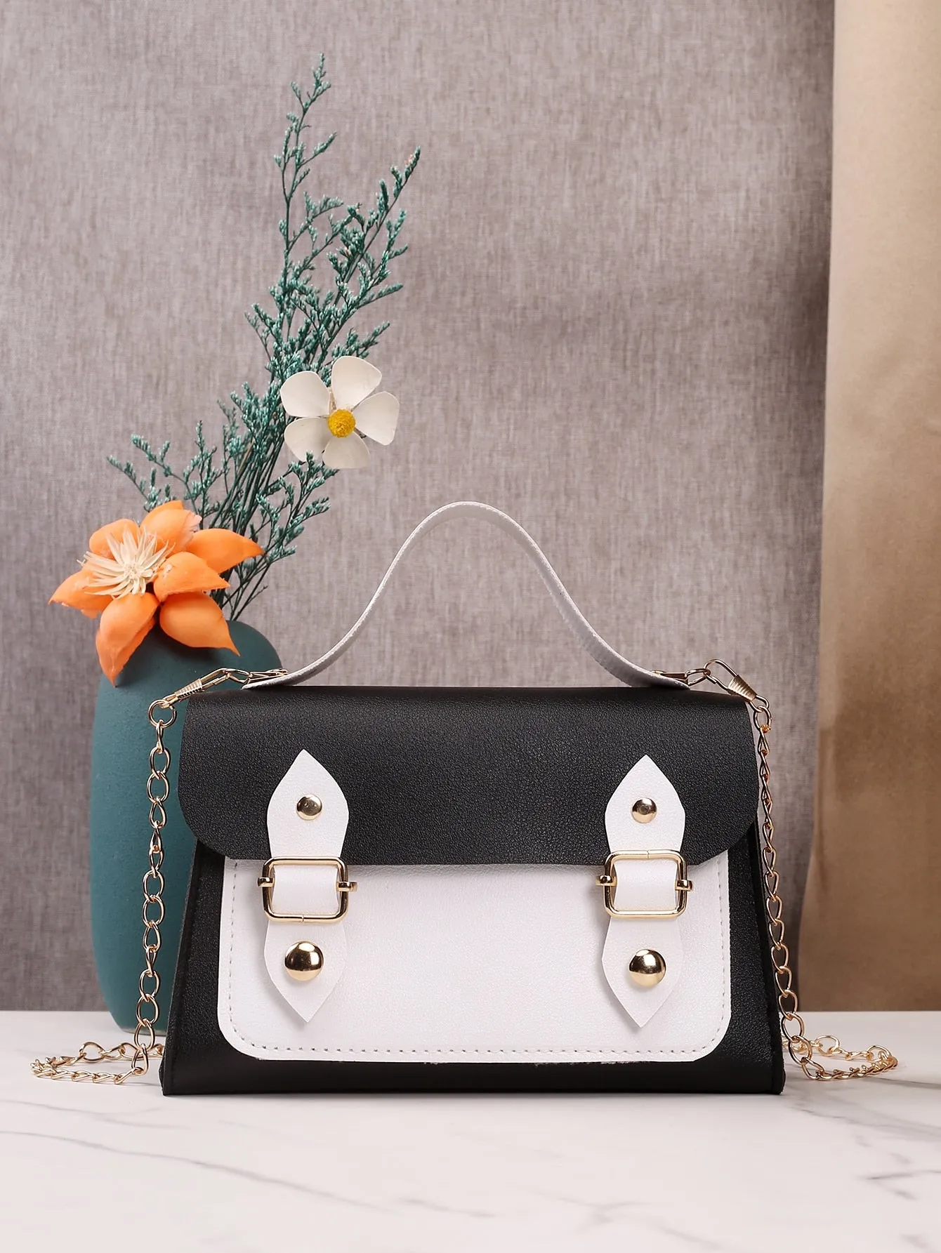 Two Tone Flap Satchel Bag