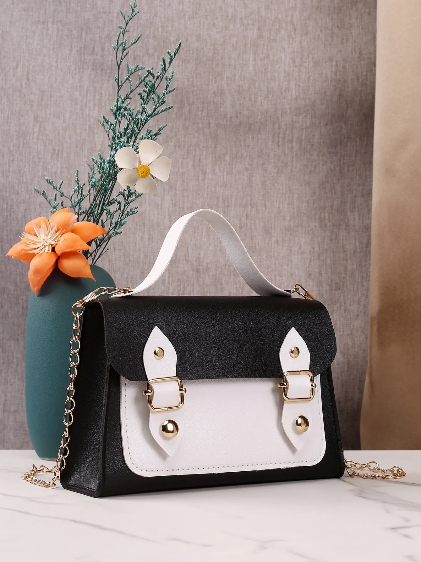 Two Tone Flap Satchel Bag