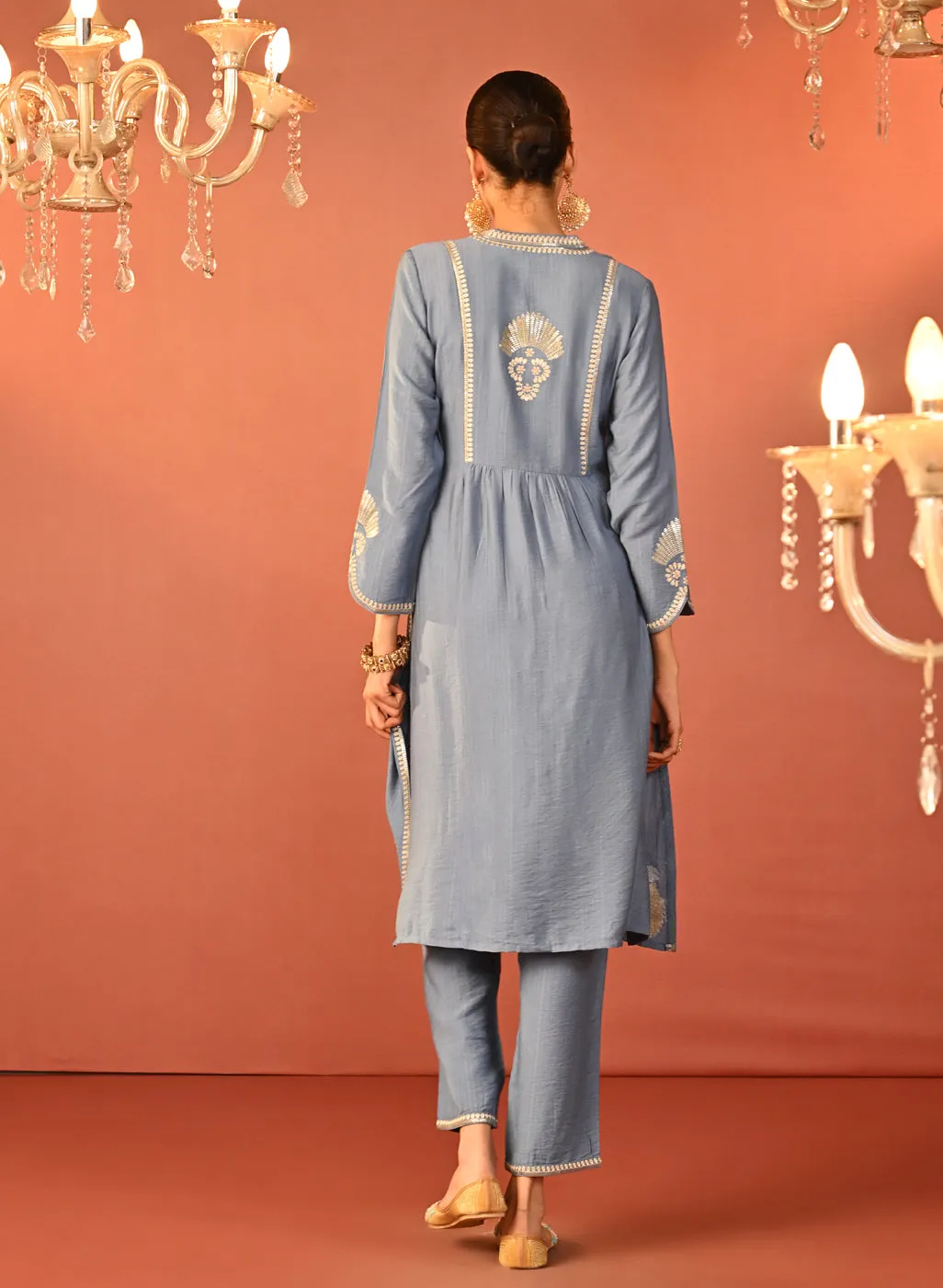 Wamiqa Berry Blue Embroidered Rayon Co-ord Set for Women