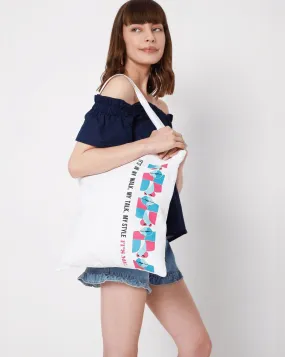 White Graphic Print Tote Bag