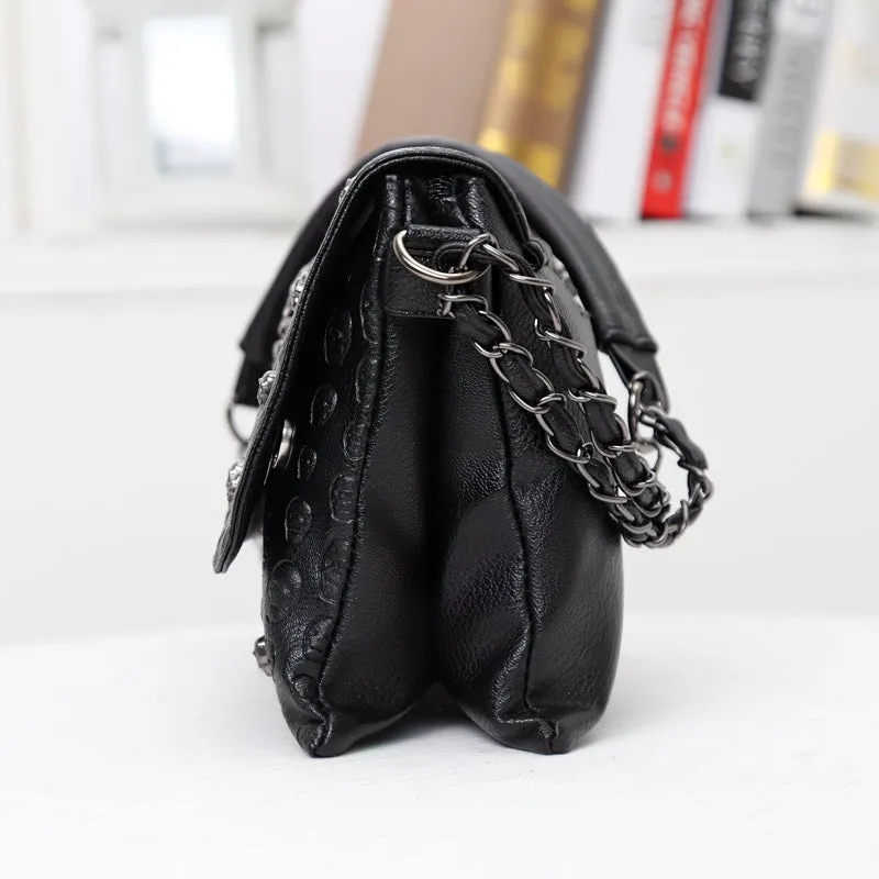 Women's Leather Gothic Handbag / Rivet Skull Shoulder Bag / Female Leather Accessories