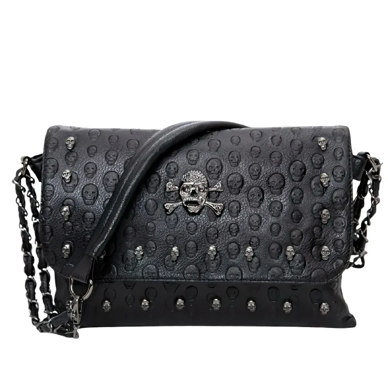 Women's Leather Gothic Handbag / Rivet Skull Shoulder Bag / Female Leather Accessories