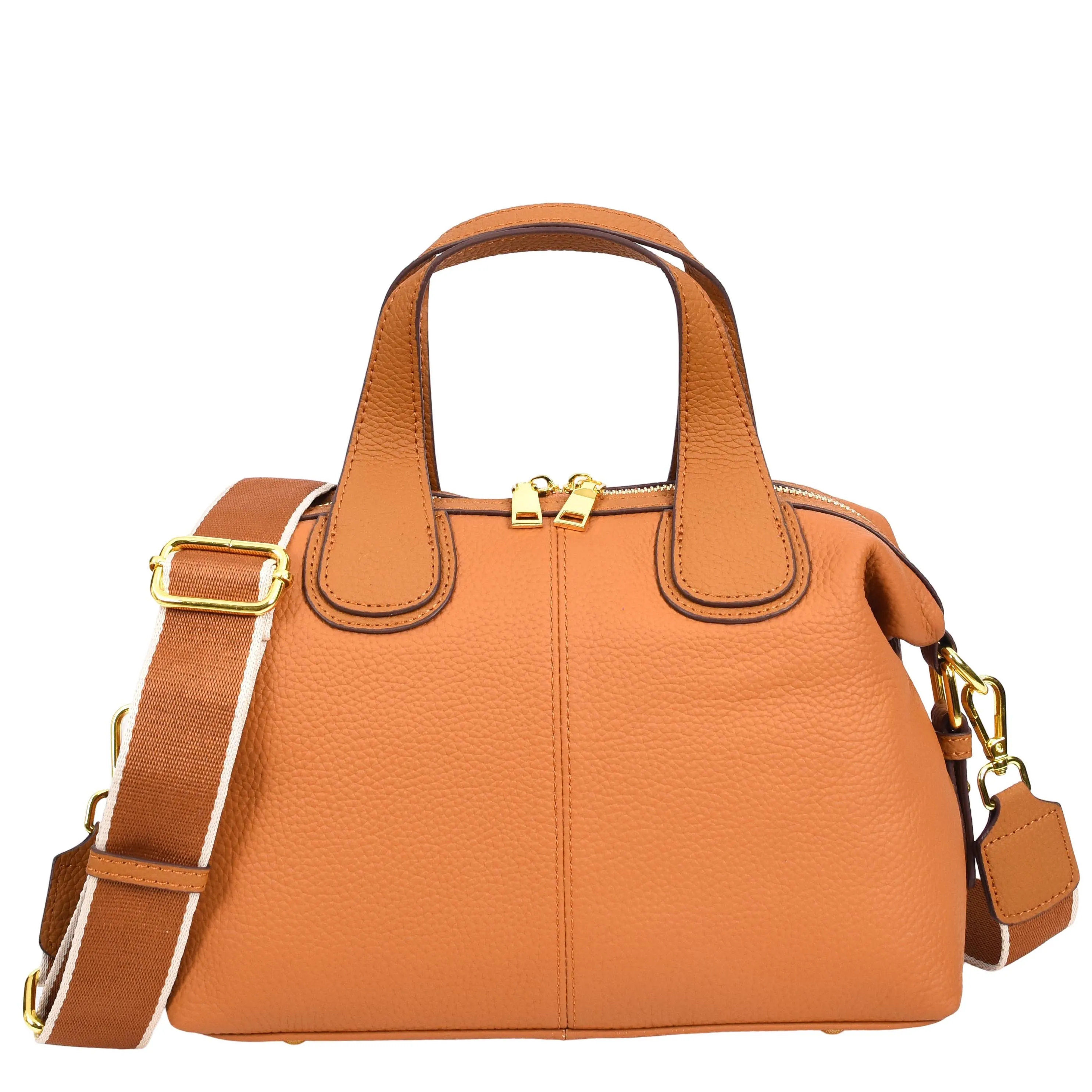 Womens Real Leather Handbag Medium Satchel Casual Outgoing Fashion Bag A556 Tan