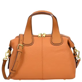 Womens Real Leather Handbag Medium Satchel Casual Outgoing Fashion Bag A556 Tan